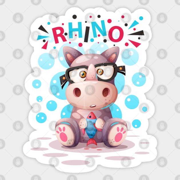 Cute Rhino Wearing Glasses T-Shirt - Adorable Animal Lover Tee Sticker by Urbanprint